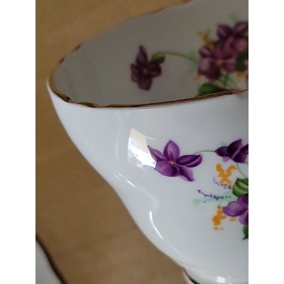 Vintage Crownford English Bone China  Cup Saucer Set Purple Violets Gold Trim - Picture 13 of 16